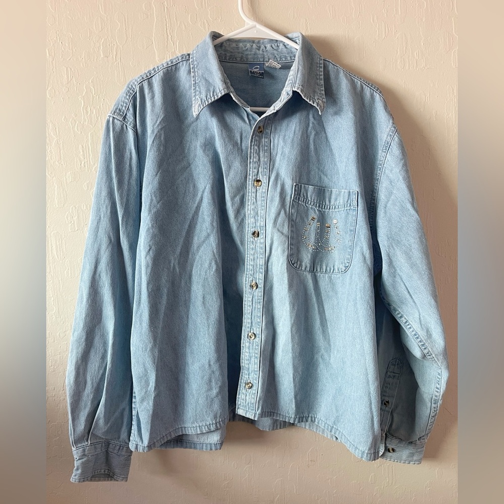Port and Company 100% cotton denim button up top western inspired | Size L